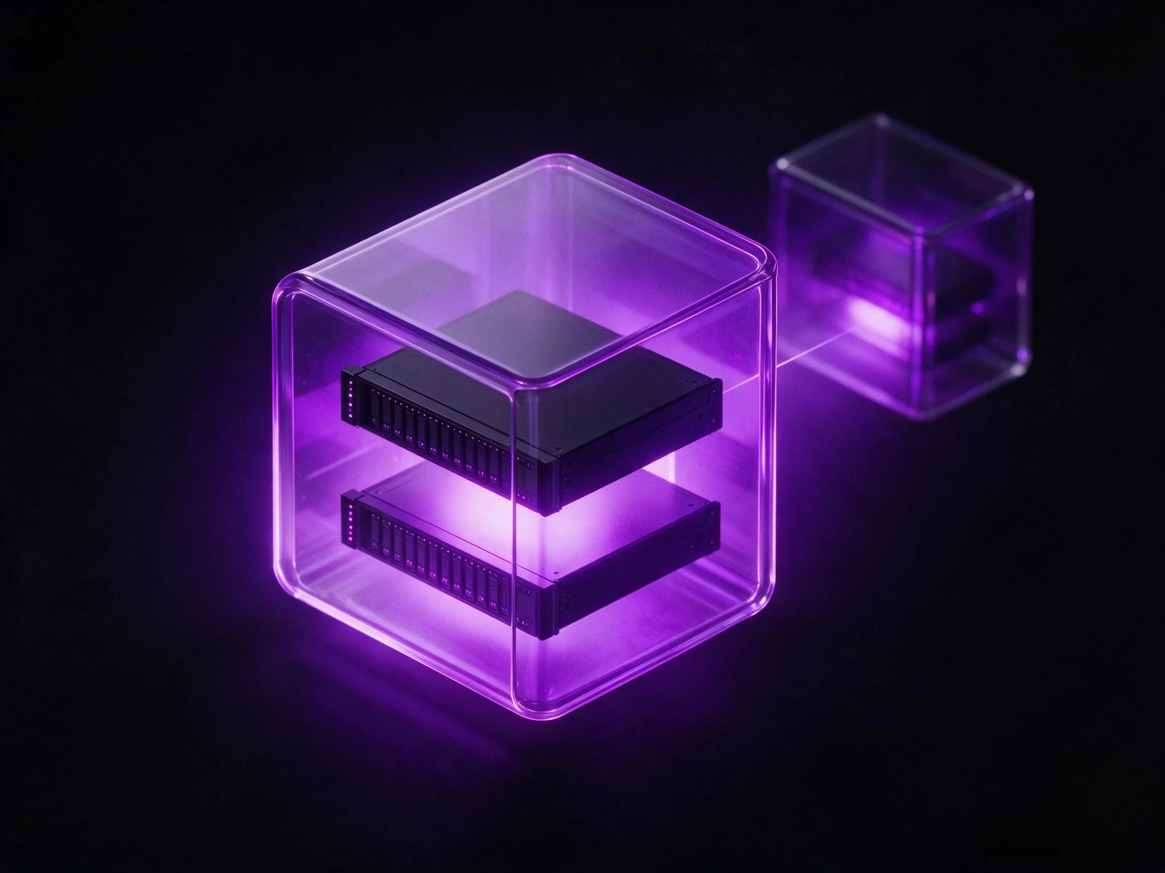 Dedicated racks inside an isolated envelope, linked to a second site